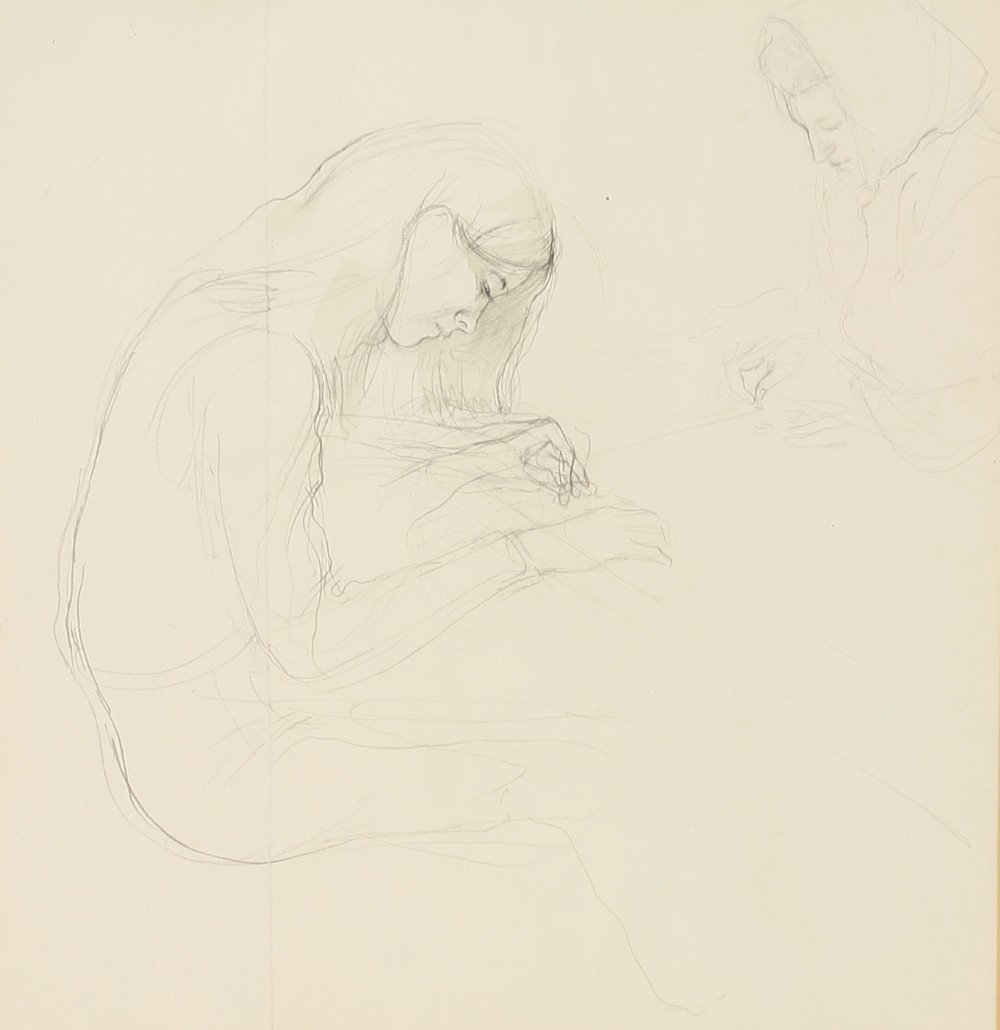 *John Stanton Ward RA (1917-2007), STUDY OF A LADY: *John Stanton Ward RA (1917-2007), STUDY OF A LADY SEWING Pencil and watercolour 37.5 x 36cm *Artist's Resale Right may apply to this lot.