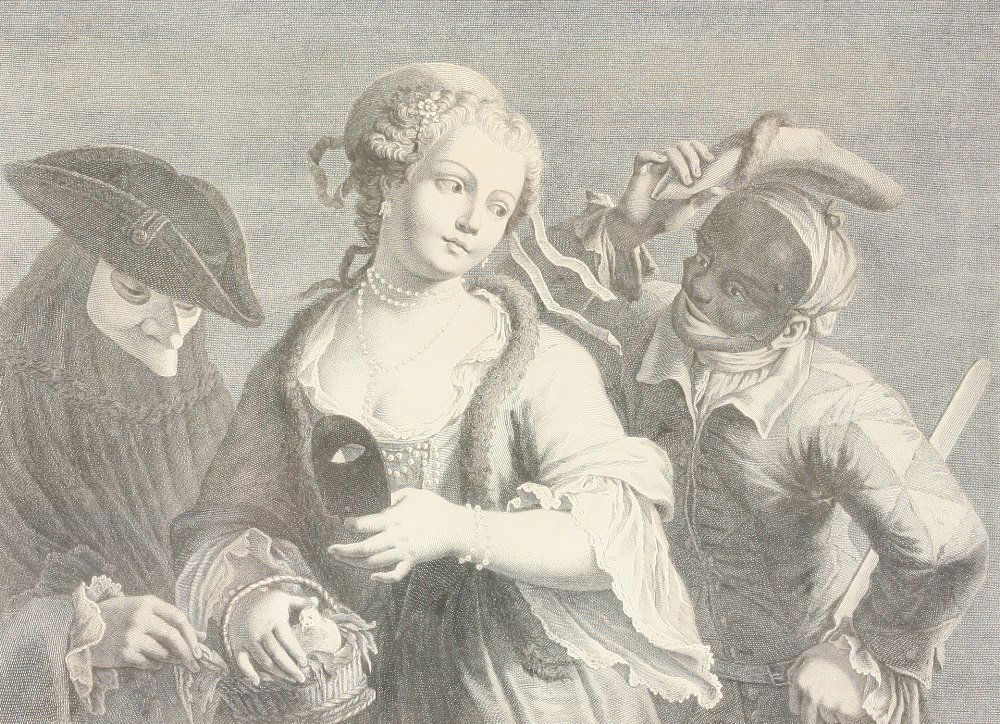 Niccolo Cavalli, after Francesco Maggiotto, COMMEDIA: Niccolo Cavalli, after Francesco Maggiotto, COMMEDIA DELL'ARTE FIGURES Engraving 33 x 46cm