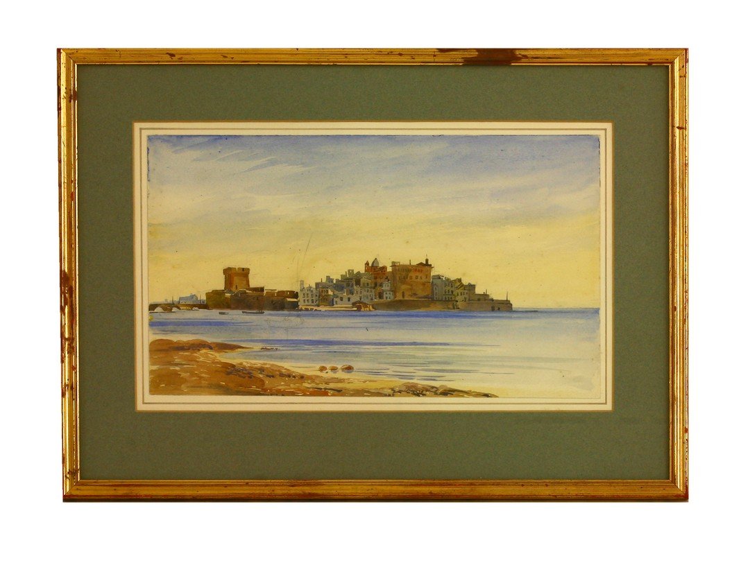 Augustus John Cuthbert Hare (1834-1903), 'TARANTO, 7TH: Augustus John Cuthbert Hare (1834-1903), 'TARANTO, 7TH FEBRUARY 1880' Watercolour 21 x 26cm and another 'ACI CASTELLO, 3RD JANUARY 1880' 27.5 x 41cm (2)