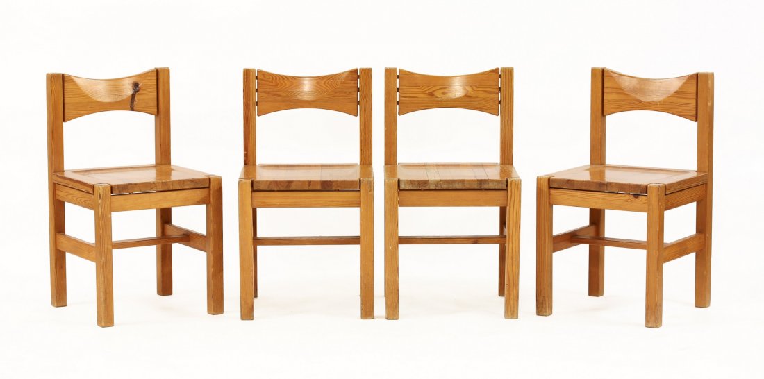 A set of four pine chairs, designed by Ilmari: A set of four pine chairs, designed by Ilmari Tapiovaara for Laukaan Puu (4)