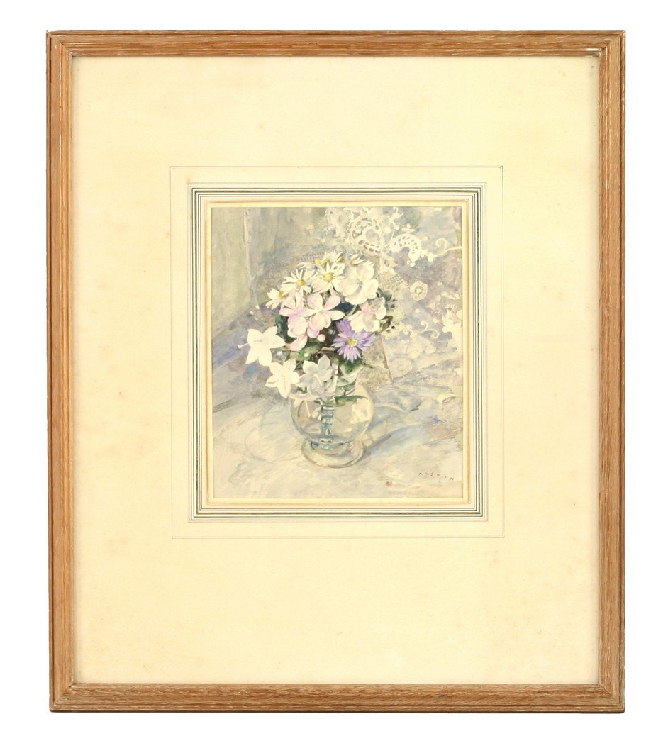 *Robert Sargent Austin (1895-1973), A STILL LIFE OF: *Robert Sargent Austin (1895-1973), A STILL LIFE OF FLOWERS IN A GLASS VASE Signed l.r., inscribed with artist's address and dated 1966 on backboard, watercolour over pencil 23.5 x 20cm *Artist's Resa