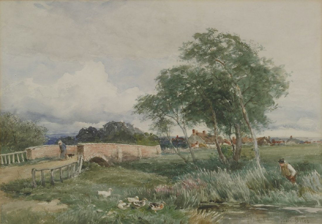 David Bates (1840-1921) 'BRIDGE AT STRETCHFORD, NEAR: David Bates (1840-1921) 'BRIDGE AT STRETCHFORD, NEAR BIRMINGHAM' Signed l.r., watercolour 25.5 x 35.5cm