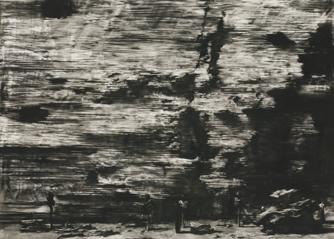 *Sam Sturis (Latvian, b.1971) 'WALL I', 1999 Signed: *Sam Sturis known as Sam Kaprielov (Latvian, b.1971) 'WALL I', 1999 Signed l.r., charcoal on gessoed board 56 x 76cm *Artist's Resale Right may apply to this lot.