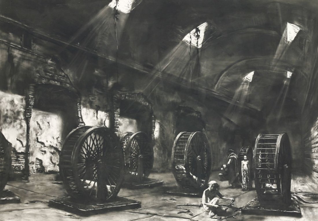 *Sam Sturis (Latvian, b.1971) 'TREADMILL', 1998 Signed: *Sam Sturis known as Sam Kaprielov (Latvian, b.1971) 'TREADMILL', 1998 Signed l.r., charcoal on gessoed board 57 x 76cm *Artist's Resale Right may apply to this lot.