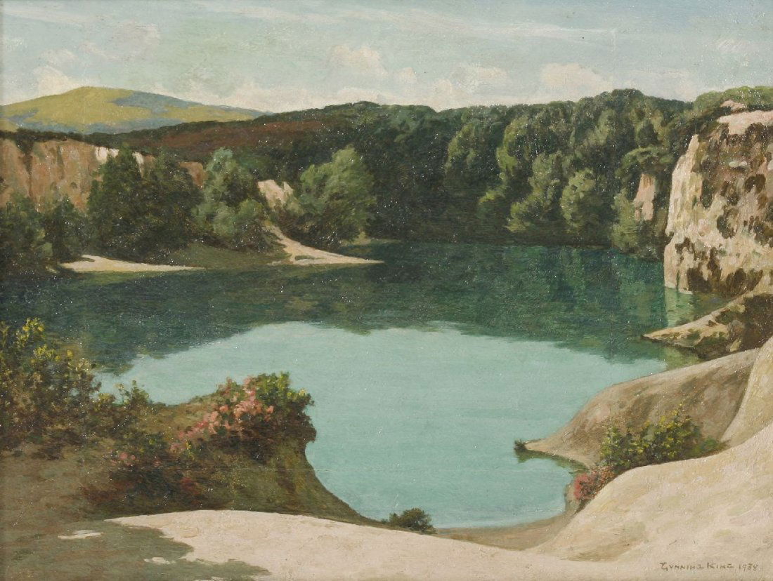 William Gunning King (1853-1940) 'THE BLUE POOL, NEAR: William Gunning King (1853-1940) 'THE BLUE POOL, NEAR WAKEHAM, DORSET' Signed and dated 1938 l.r., oil on board 35 x 55cm