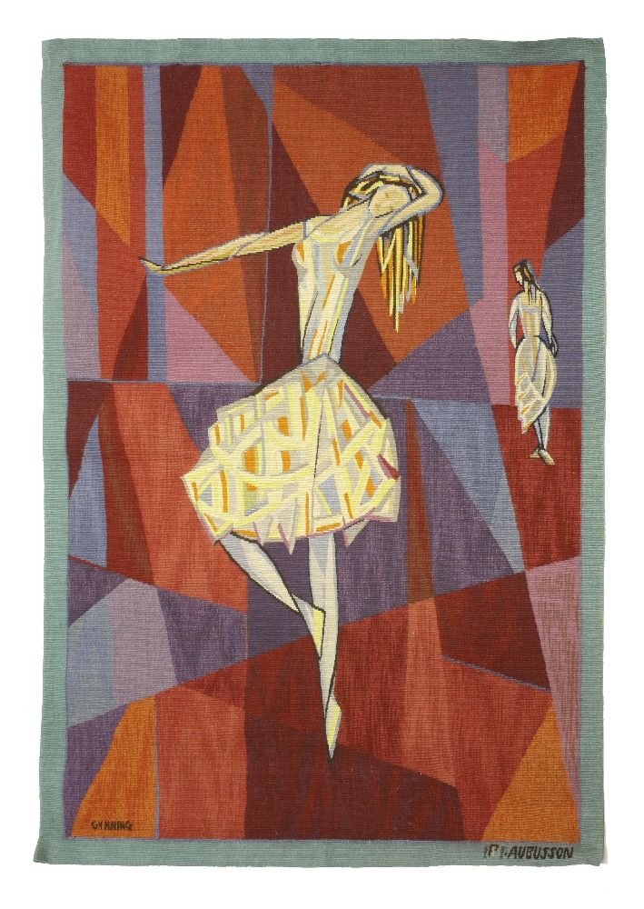 Lars Gynning for Pinton FrŠres, Aubusson, 'Danseuse' a: Lars Gynning for Pinton FrŠres, Aubusson, 'Danseuse' a tapestry, signed 'Gynning', with 'PF' initials and titled verso, 106 x 81cm Affectionately called 'Monsieur Bleu', Lars Olof Gynning (1920-2003)