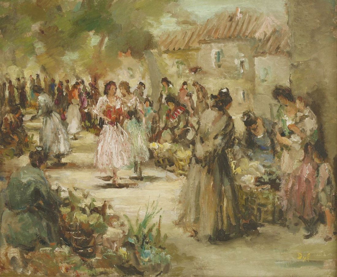 *Marcel Dyf (French, 1899-1985) FIGURES IN A FLOWER: *Marcel Dyf (French, 1899-1985) FIGURES IN A FLOWER MARKET Signed l.r., oil on canvas 45 x 54cm *Artist's Resale Right may apply to this lot.