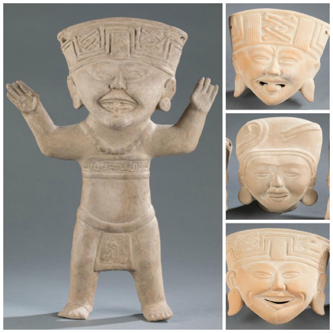 Terracotta figure & 3 heads, Mexico, Veracruz. (1 of 12)