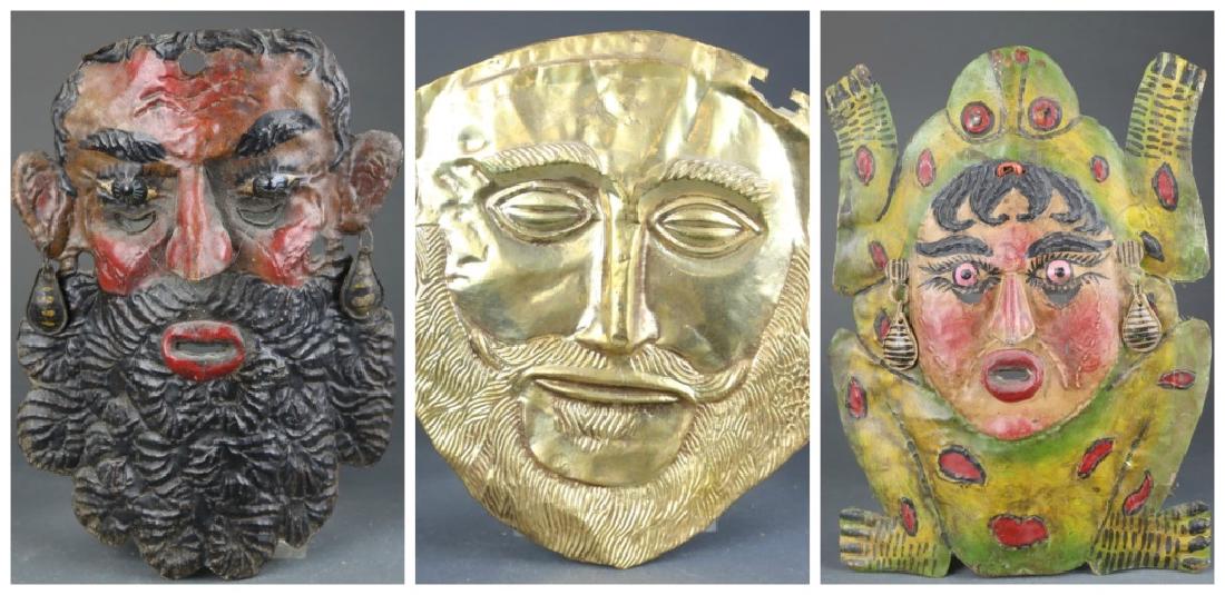 3 Mexican metal masks, 20th century. (1 of 12)