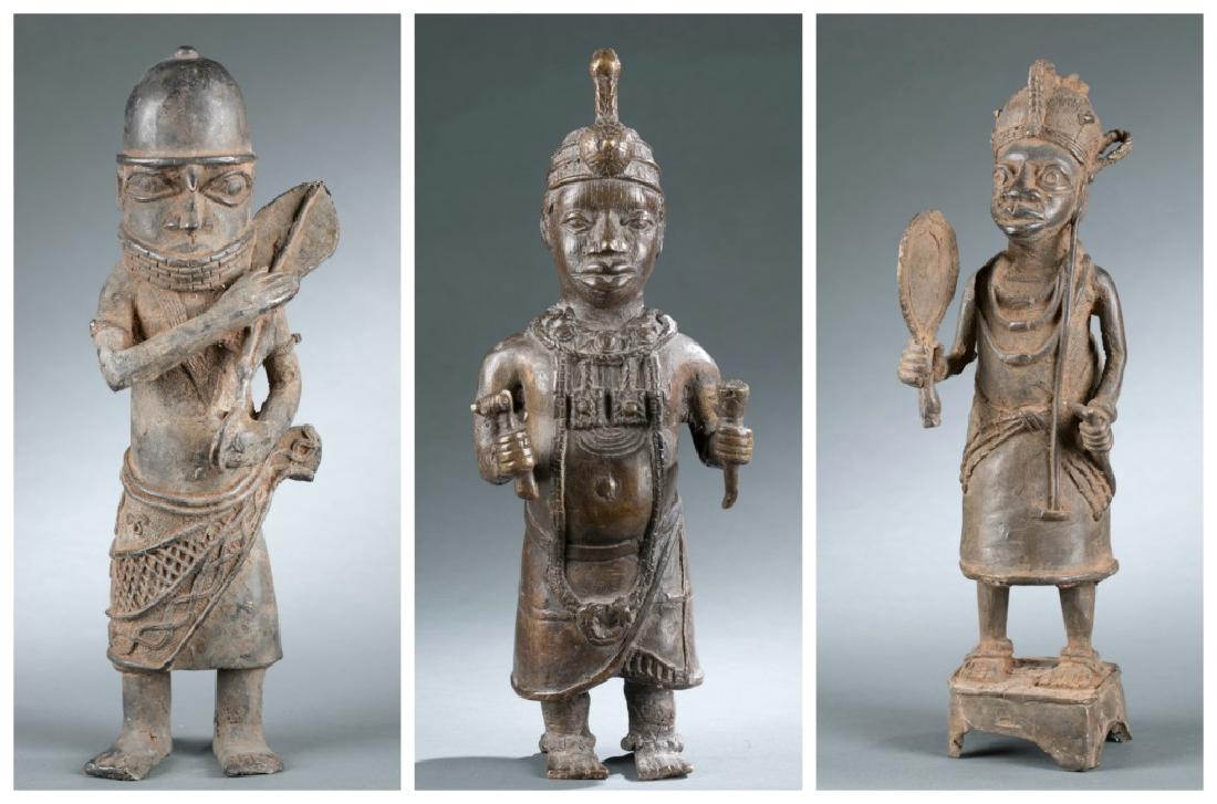 Three Benin style Brass cast figures. 20th century (1 of 13)