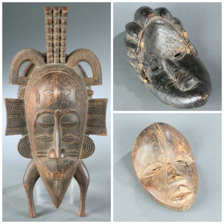 3 West African style masks, 20th century. (1 of 10)