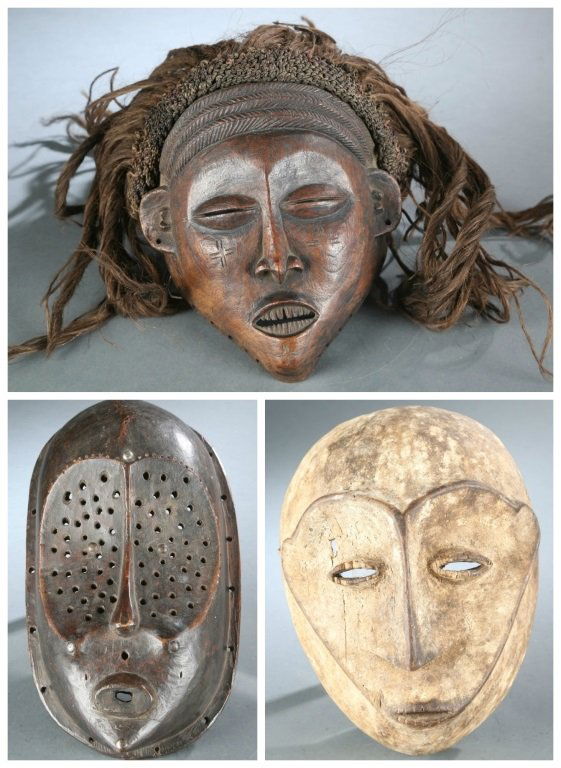 3 Congo style masks, 20th century. (1 of 10)