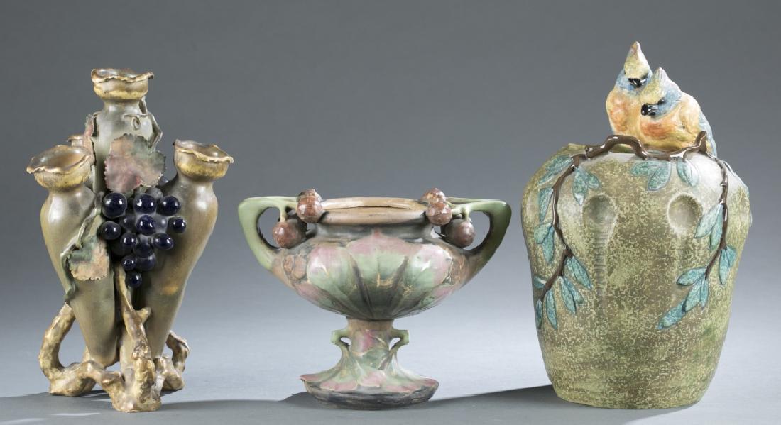 3 Bohemian sculptural art pottery vases. (1 of 8)