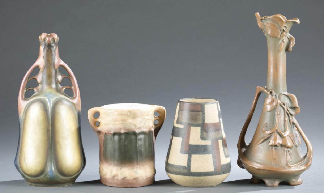 4 Bohemian art pottery vases, c.1900. (1 of 10)