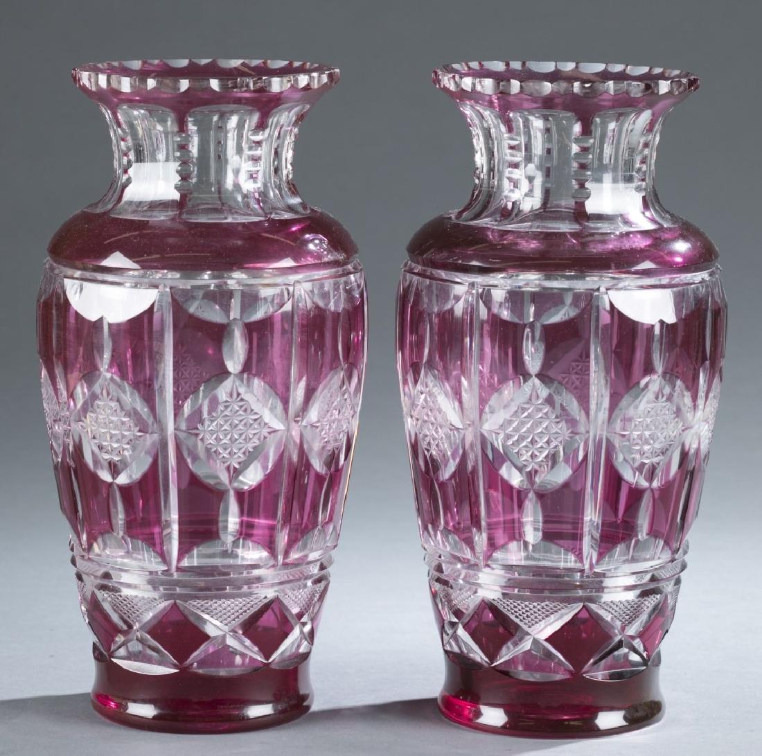 Pair of ruby cut to clear Bohemian crystal vases. (1 of 5)