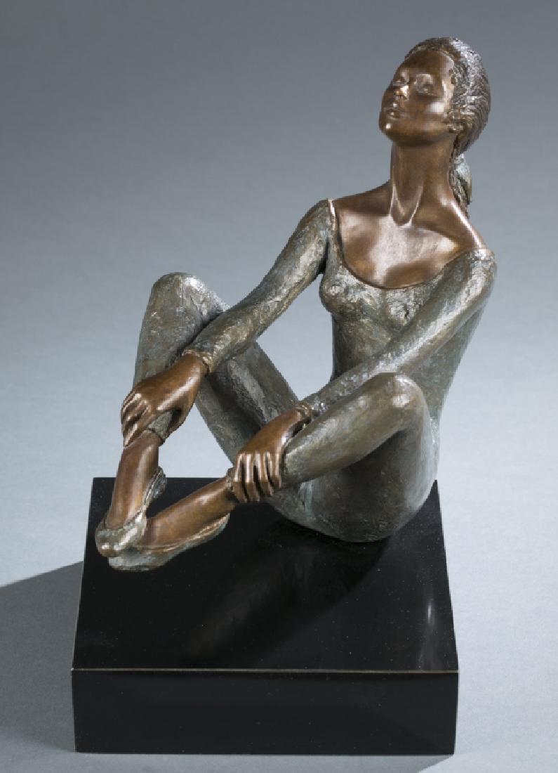 Peggy Mach Ballerina / Dancer bronze sculpture.: Mach, Peggy (American 20th/21st century). Counterpoint. c.1979. A cast bronze sculpture of a ballerina/ dancer in her practice leotard. Signed, numbered and dated on bottom of dancer, 29/50. 11 1/4" x