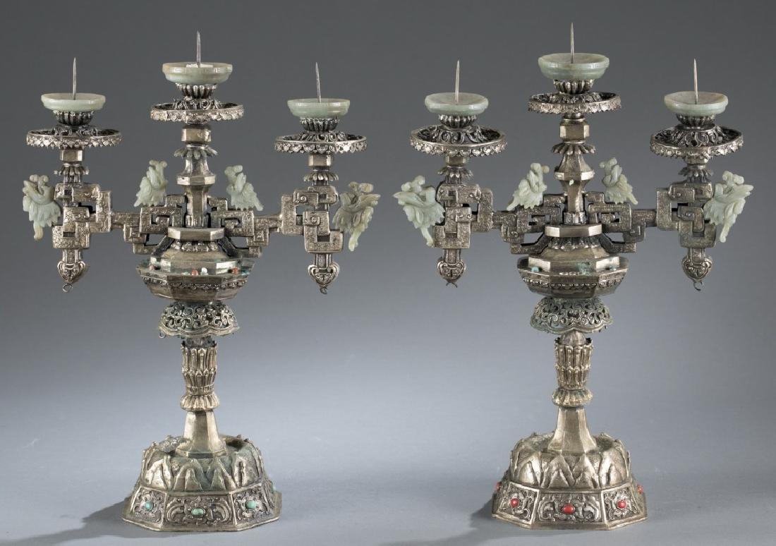Pair of Chinese silver candlesticks. (1 of 7)