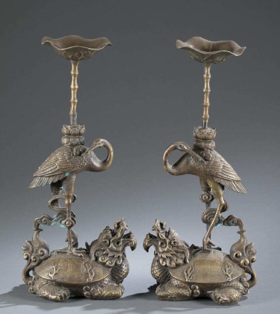 Pair of bronze animal candlesticks. (1 of 5)