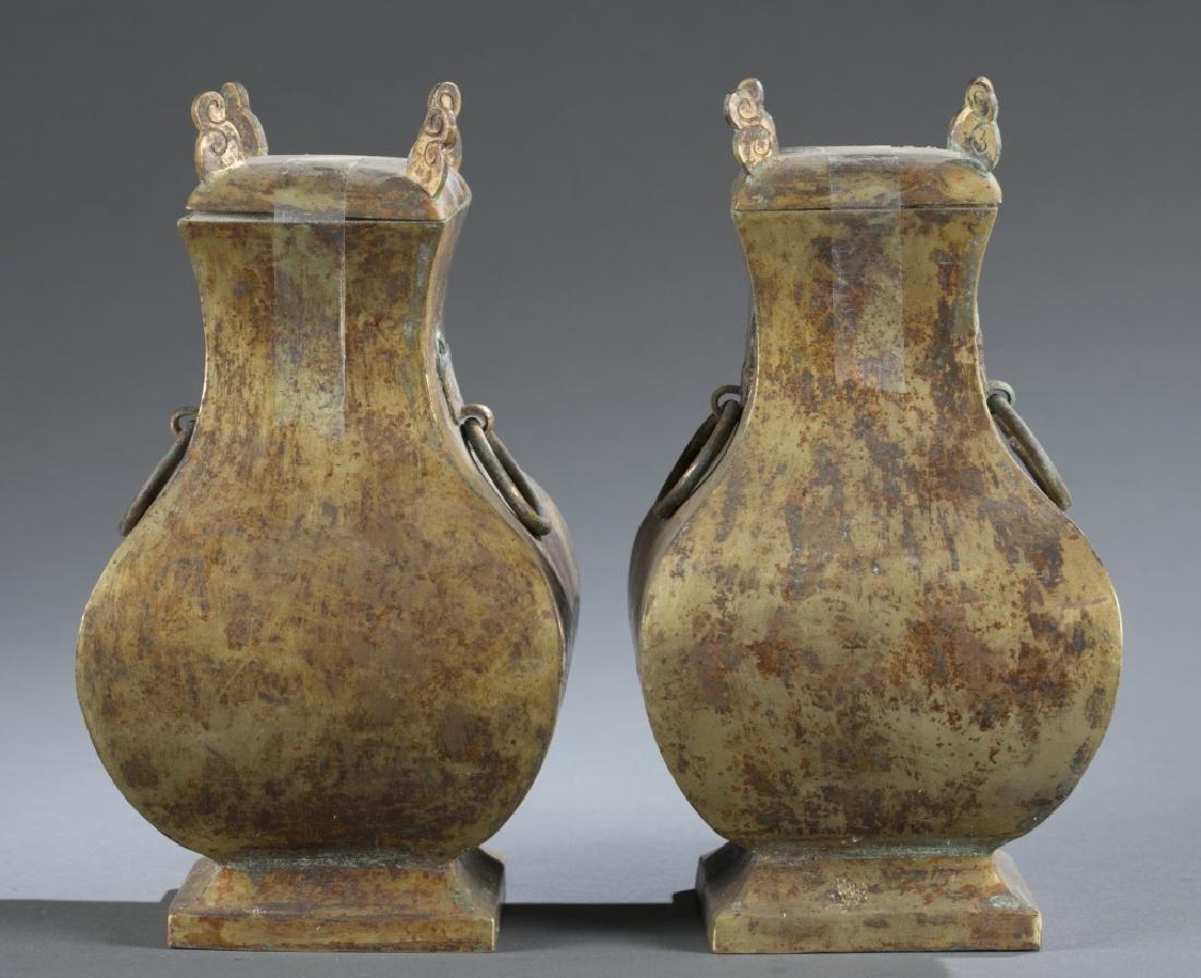Pair of copper Fanghu vases with covers. (1 of 4)
