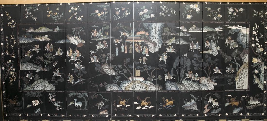 Chinese black Coromandel lacquered screen. (1 of 7)