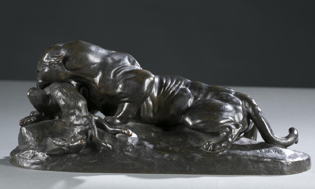 After Antoine-Louis Barye Bronze Panther Figure. (1 of 5)