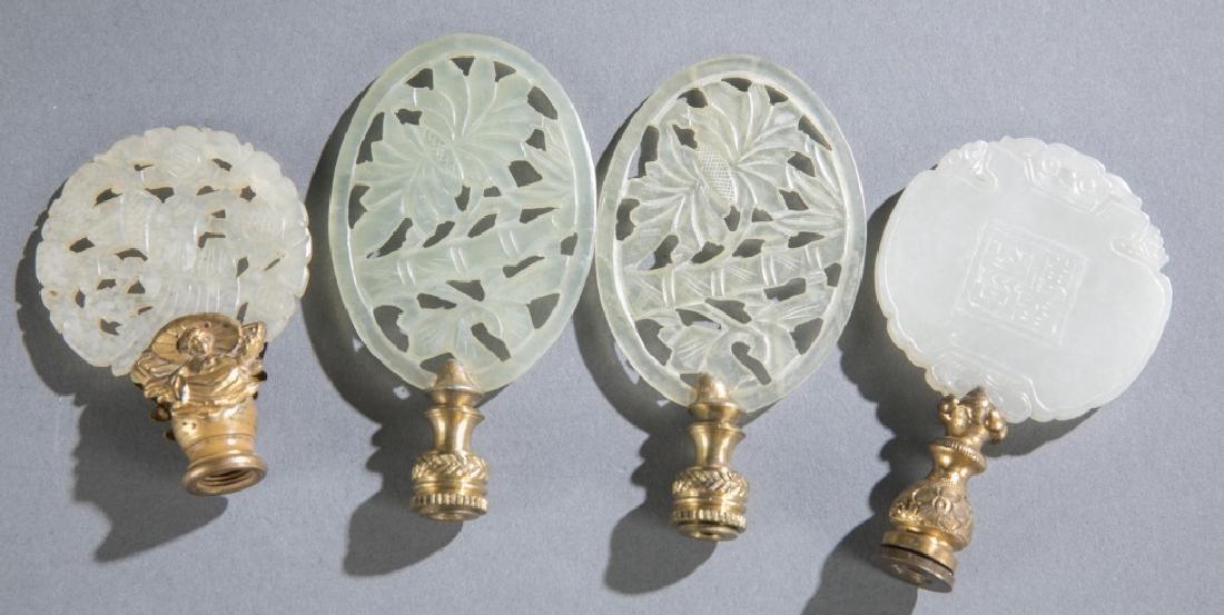 4 Carved serpentine and jade lamp finials. (1 of 13)