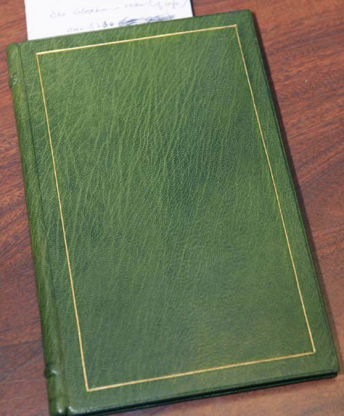 Perrault. History de Peau D'Ane, 1902, 1/230.: [ERAGNY PRESS]. Charles Perrault. Histoire De Peau D'Ane. Illustrations, borders, and letter designs by T. Sturge Moore and L. & E. Pissaro. (Lon: Eragny Press, 1902). 8vo. 38pp. Full green Niger moro
