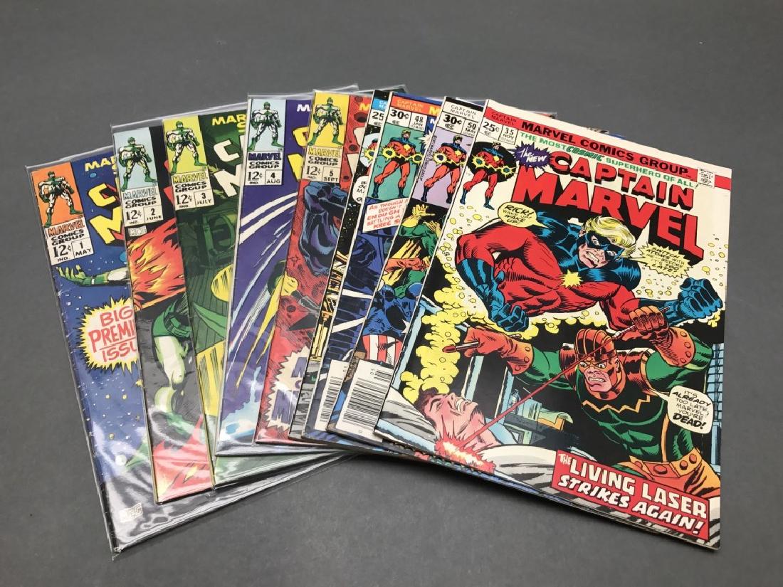 9 issues of Captain Marvel comic books, 1968-1977. (1 of 1)