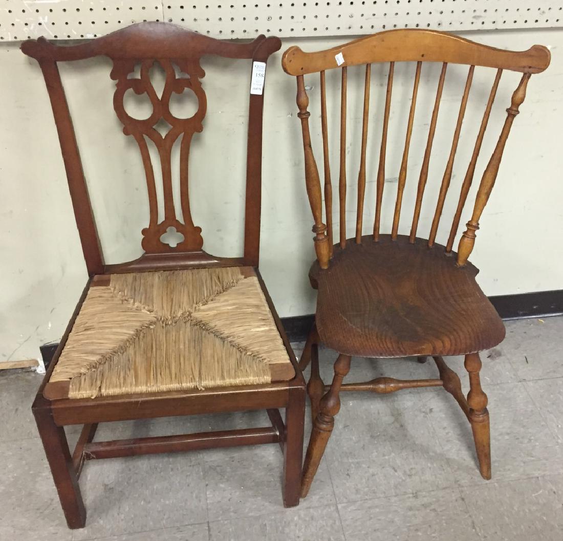 Antique spindleback windsor marked A.D. Allen &: Antique spindleback windsor marked A.D. Allen after Amos Denison Allen & Pierced splat antique rush seated dining chair