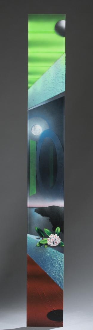 Dike Blair. ":" Collage Moon.: Blair, Dike (American, 1952 - Present). ":" 1985. Acrylic, oil, spray, plastic, masonite, and paper collage moon. Signed verso. 84" x 10".