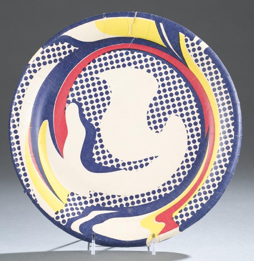 Roy Lichtensten Untitled paper plate.: Roy Lichtensten, (1923-1997). Untitled paper plate. 1969. Print on paper. Slight rip on edge. 10 1/2" diameter.