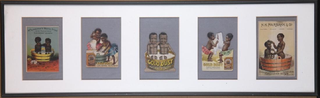 Group of 5 Black Americana trade cards in frame (1 of 1)