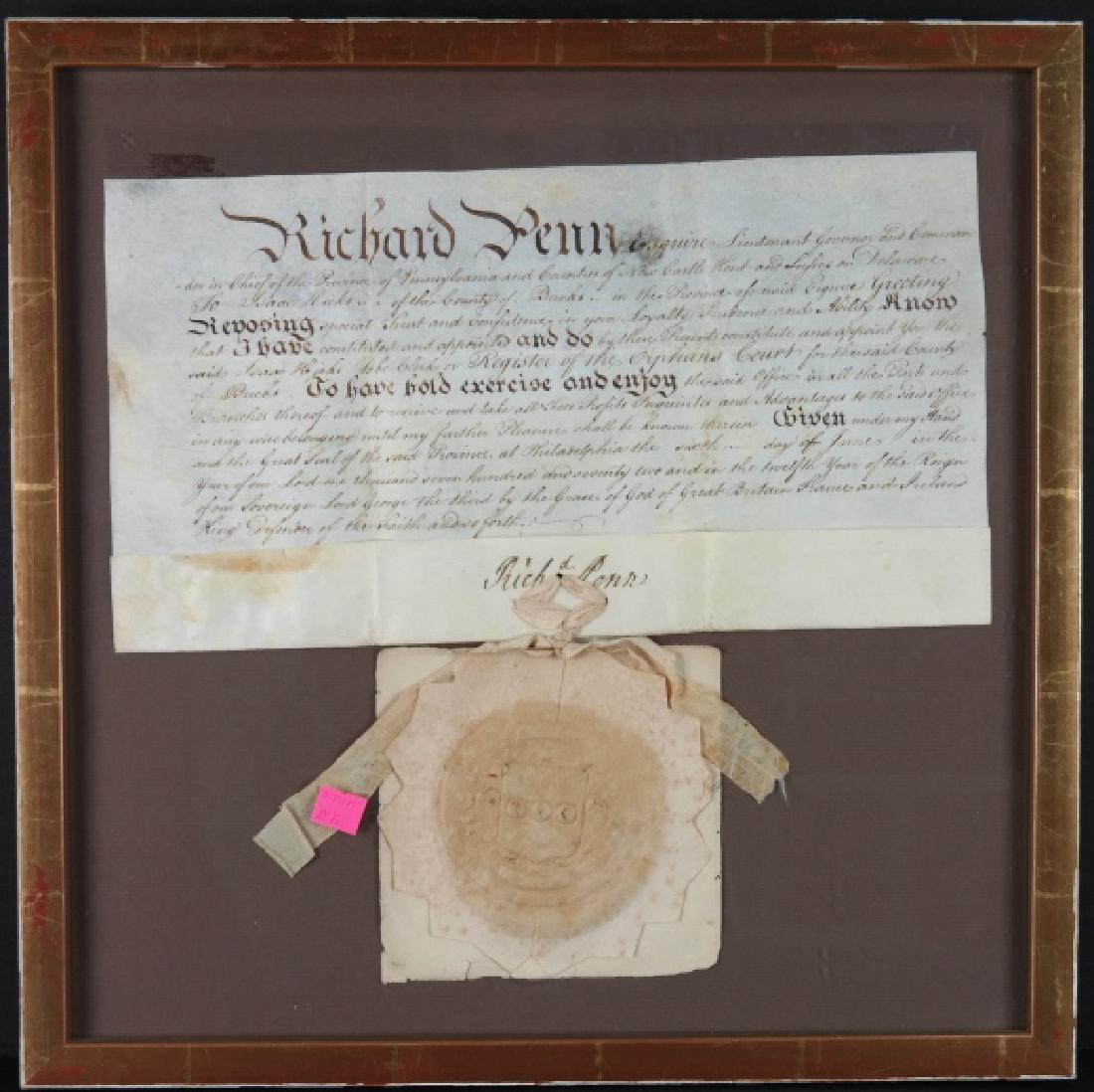 Richard Penn. Signed commission. 1772. Vellum. (1 of 2)