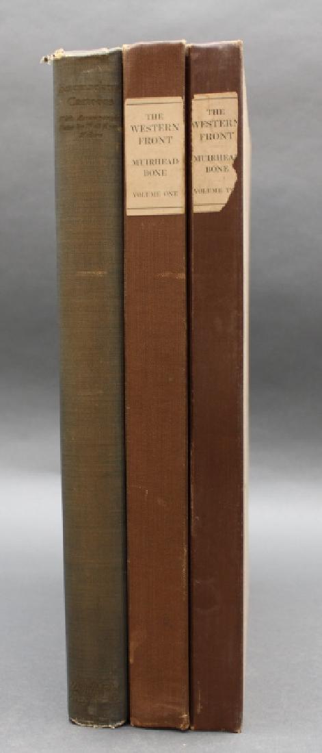 3 Vols incl: The Western Front. 2 Vols/10 Parts.: [WWI] 2 Titles (3 Vols). ++ Muirhead Bone. The Western Front. 2 Vols, containing 10 Parts. Garden City, NY: Doubleday, Page, 1917. 4to. Both vols have the outer 1/4 cloth and board covers. First 6 par