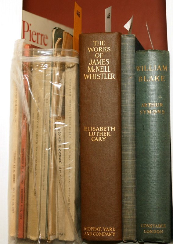 18 items: Mostly early 20th C., inc. 1 signed boo: [ART MISCELLANY]. 18 Titles. Vp:vp. 8vo. Very Good. ++ Arthur Symons. William Blake. Lon: Archibald Constable, 1907. Cloth. Ffep inscribed by author and initialled ''AS.'' ++ Signed Enamel Miniatures