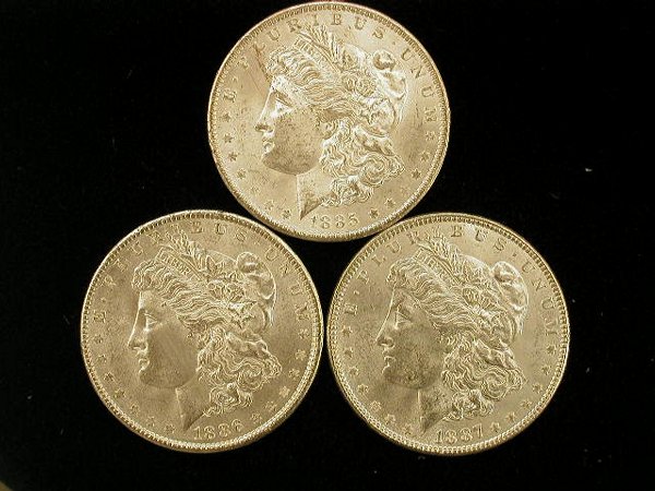 Lot of 3 Morgan Silver Dollars, AU: 188