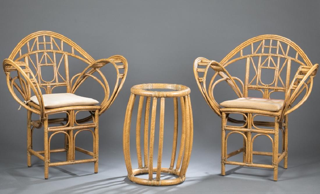 Set of 2 McGuire Butterfly chairs w/ side table. (1 of 5)