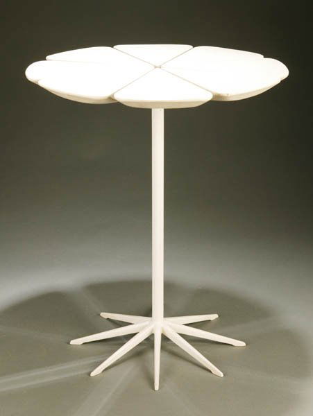 Petal table. Richard Schultz. Knoll. 1960.: Petal side table by Richard Schultz for Knoll. 1960. Having eight wood petals mounted on a painted cast aluminum spider base. 19''h x 16''diam.