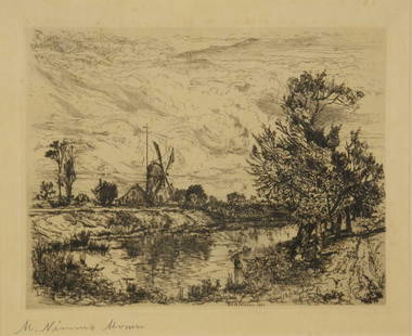 Mary Nimmo Moran. The Goose Pond. 1881.: Moran, Mary Nimmo (American, 1843-1899). "The Goose Pond, East Hampton." 1881. Etching in black ink on cream wove paper. Signed and dated within plate, l.c. Signed in pencil, l.l. Framed: 12 1/4" x