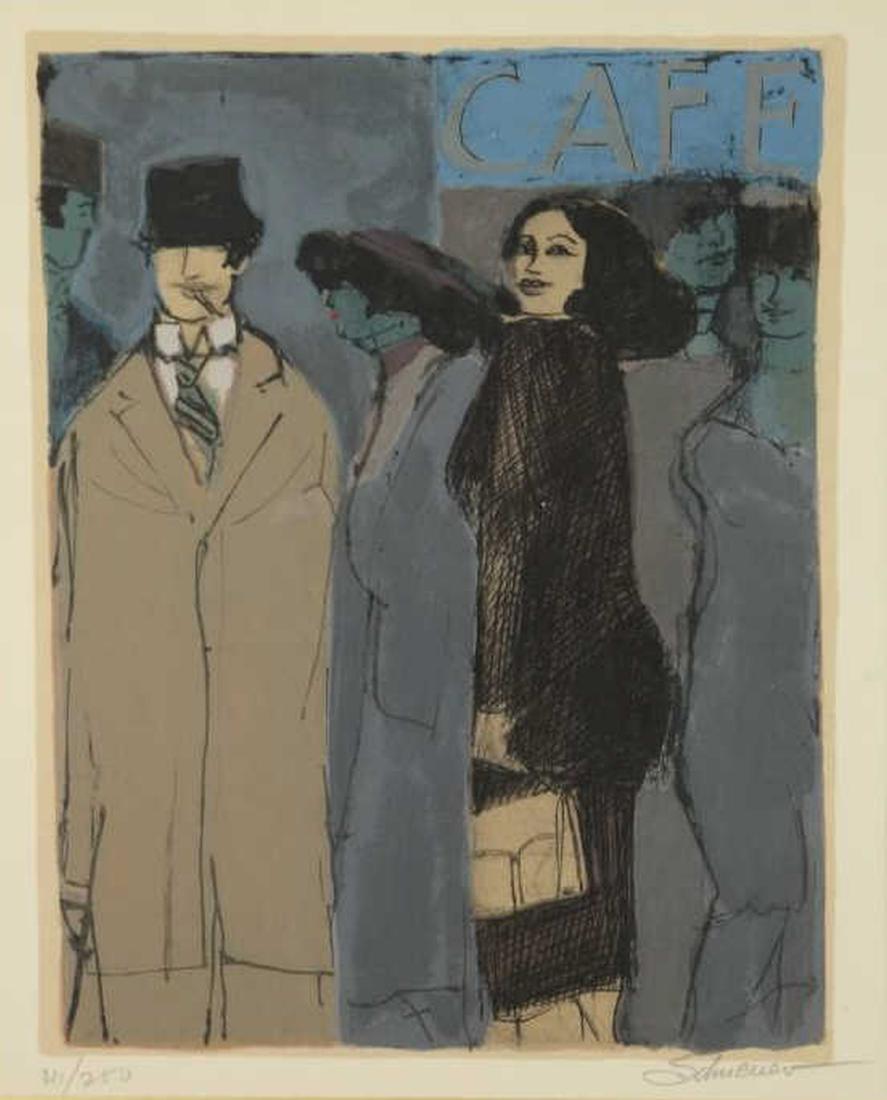 David Schneuer (1905-1988). Cafe. Lithograph. (1 of 4)
