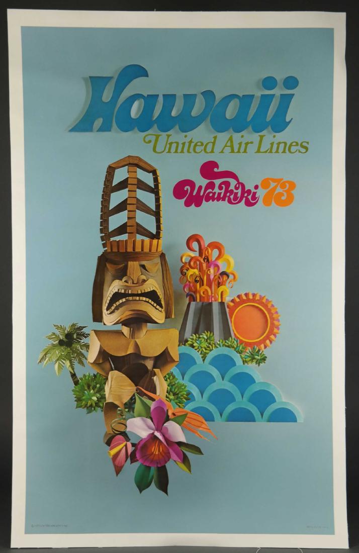Hawaii United Air Lines Waikiki '73 Travel Poster (1 of 3)