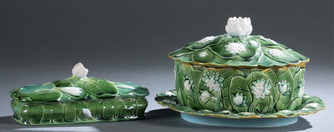 2 Minton majolica lotus covered dishes. (1 of 6)
