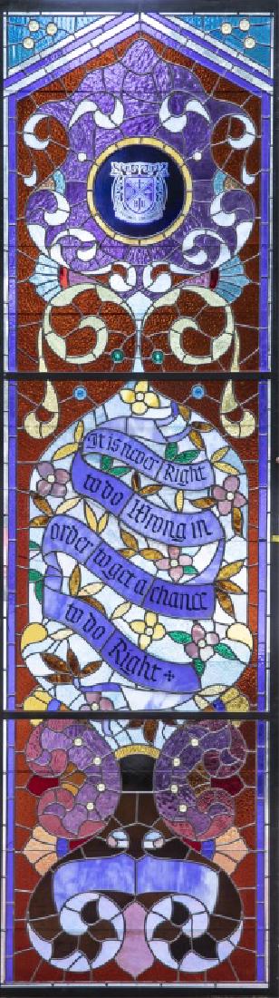 Large panel of stain glass w Bob Jones Sr. quote. (1 of 6)