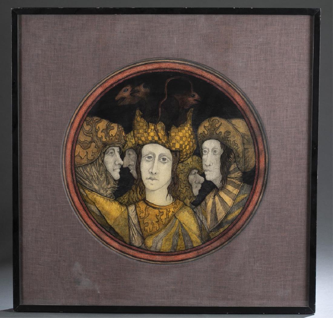 Anita Bucherer-Godeffroy, Untitled, mixed media.: Bucherer-Godeffroy, Anita (German/French, b. 1902), Untitled. 1971. Mixed media on paper. Signed and dated l.r. Sight: 15" (diameter). Frame: 22 1/2" x 22 1/2". Provenance: Private Virginia Collection