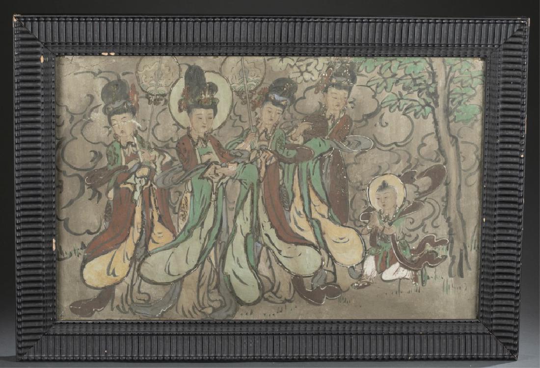 Chinese mural painting w/frame. (1 of 5)