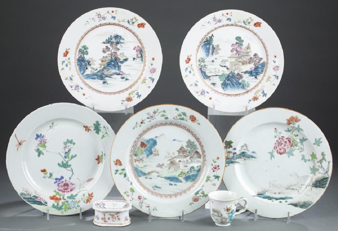 7 Famille Rose style porcelain pieces. (1 of 17)