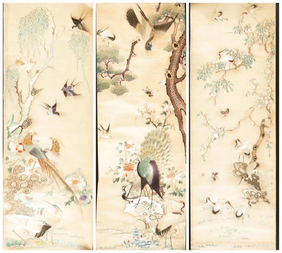 3 Silk embroidery textile pieces. (1 of 12)