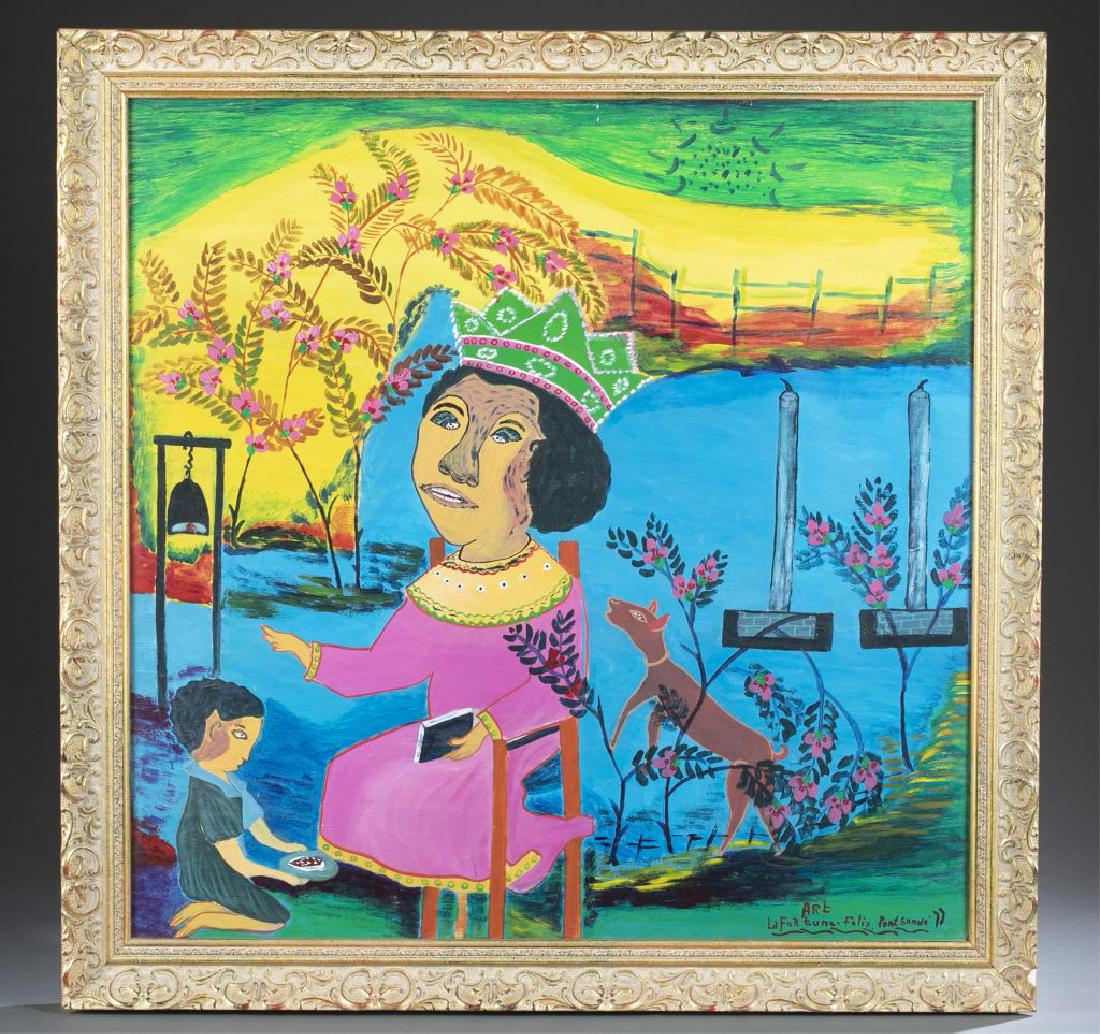 Lafortune Felix, Voodoo Queen, O/C, 1997.: Felix, Lafortune (Haitian, 1933-2016). "Voodoo Queen." 1977. Oil on Canvas. Signed and dated l.r. Sight: 23 1/2" x 23 1/2". Frame: 27" x 27".Provenance: From the collection of Stella Walters. Purchase