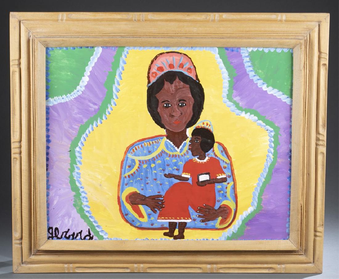 Fortune Gerard, Voodoo Mother and Child, O/B.: Gerard, Fortune (Haitian, b.1933). "Voodoo Mother and Child." Oil on Board. Signed l.l. Sight: 16" x 20". Frame: 21" x 25".Provenance: From the collection of Stella Walters. Purchased from Gallery Iss