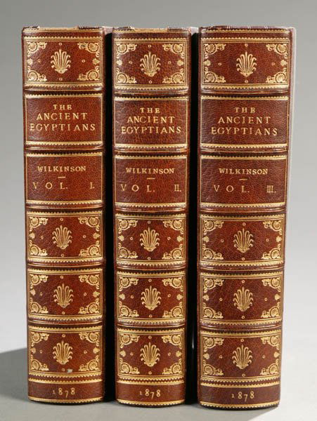 Wilkinson, ...ANCIENT EGYPTIANS, 3 Vols, 1878.: [Egypt]. J. Gardner Wilkinson. The Manners And Customs Of The Ancient Egyptians. 3 Vols. Edited by Samuel Birch. Lon: John Murray, 1878. 8vo. xxx,570;xii,515;xi,528pp. Bound by Morrell in half dark gr